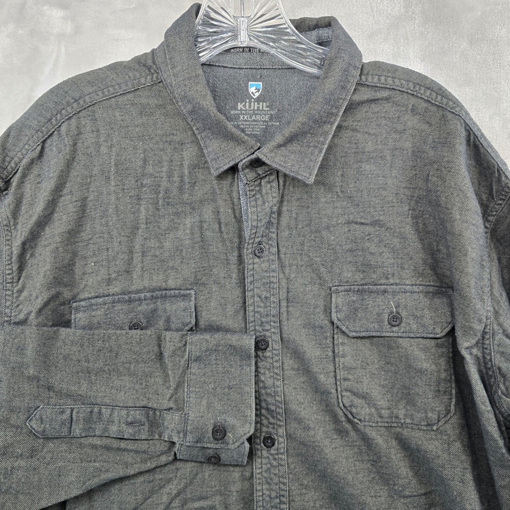 KUHL Flannel Button Down Shirt Mens XXL Gray Long Sleeve Dual Pocket Outdoor